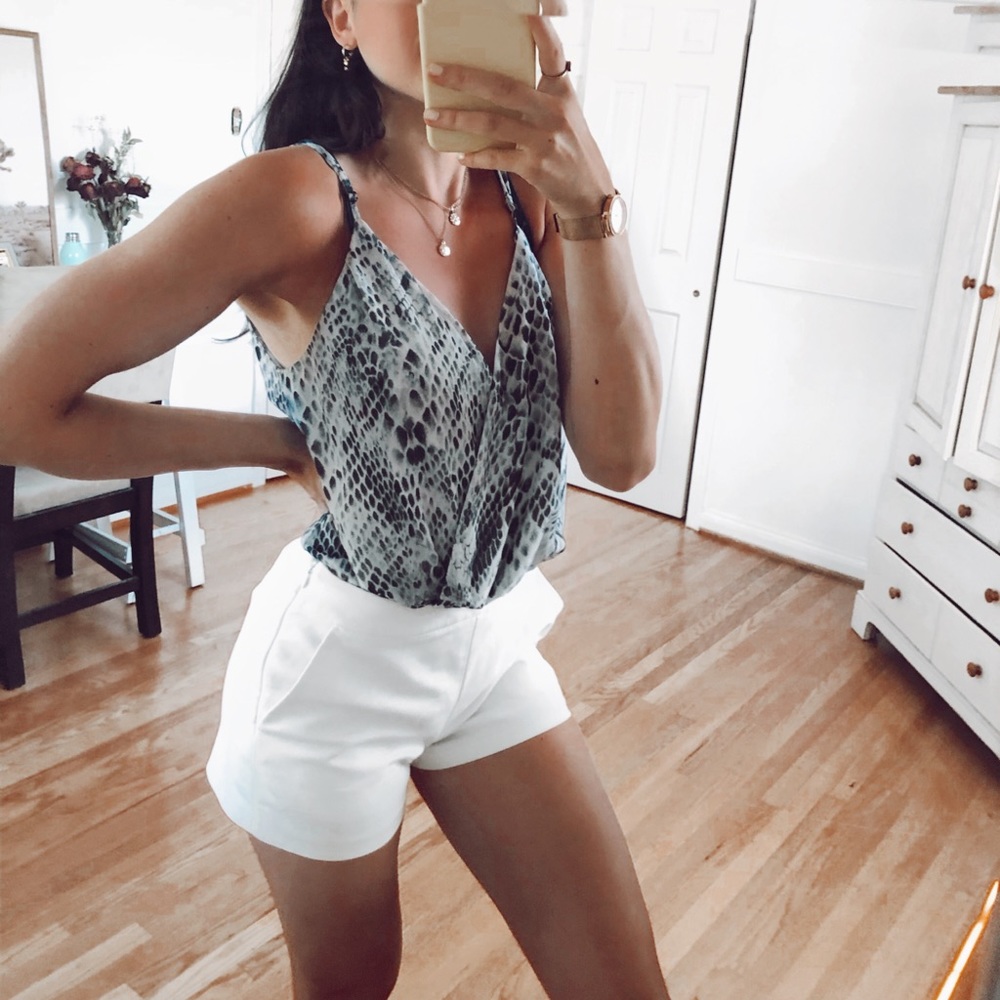 Snake print low v cut body suit